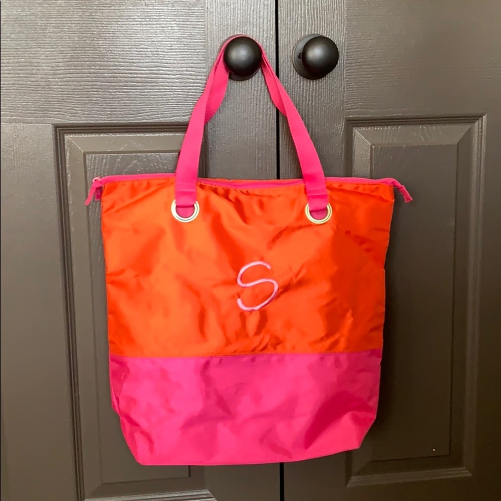 Pink and orange S embroidered tote bag by mixedbag